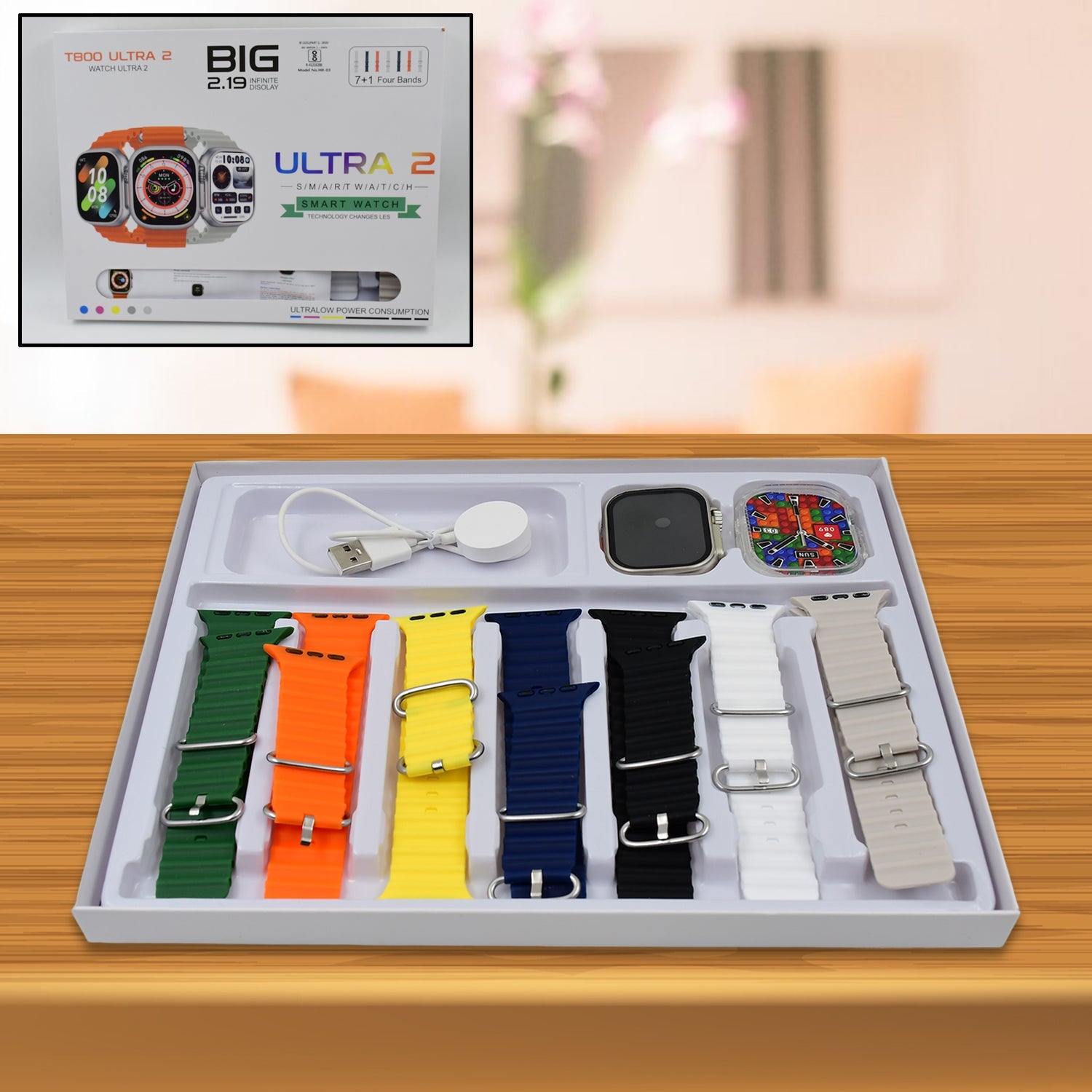 7 in 1 Ultra Smart watch Combo with Seven Classic Straps & Transparent Screen Guard (1 Set / Mix Color) 7 in 1 Ultra Smart watch Combo with Seven Classic Straps & Transparent Screen Guard (1 Set / Mix Color)